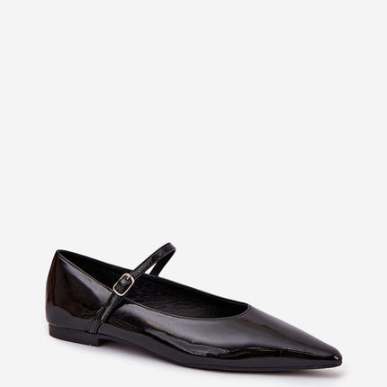 Womens Patent Eco Leather Ballet Flats Pointed Toe With Instep Strap - Très Elite