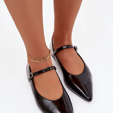 Womens Patent Eco Leather Ballet Flats Pointed Toe With Instep Strap - Très Elite