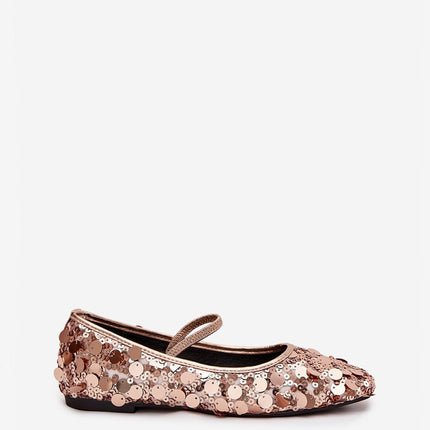 Sequined Women's Ballet Flats With Instep Strap And Round Toe Shiny Finish - Très Elite