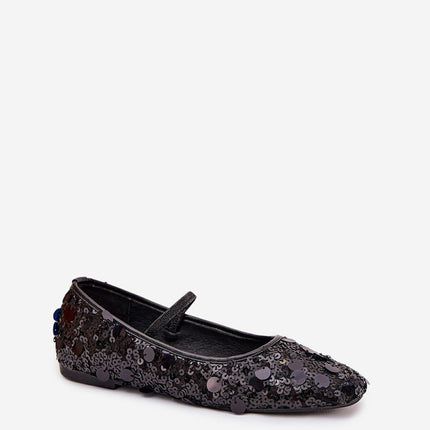 Sequined Women's Ballet Flats With Instep Strap And Round Toe Shiny Finish - Très Elite