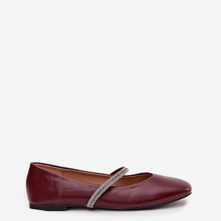 Eco Leather Womens Ballet Flats With Flat Heel And Decorative Zircon Straps - Très Elite