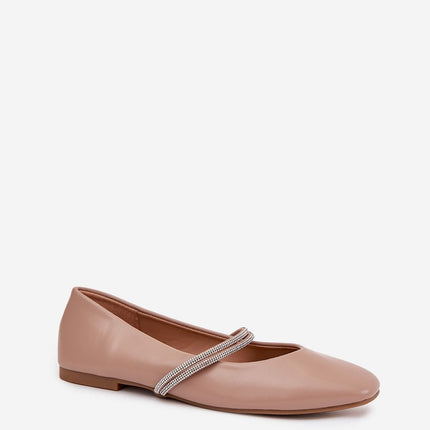 Eco Leather Womens Ballet Flats With Flat Heel And Decorative Zircon Straps - Très Elite