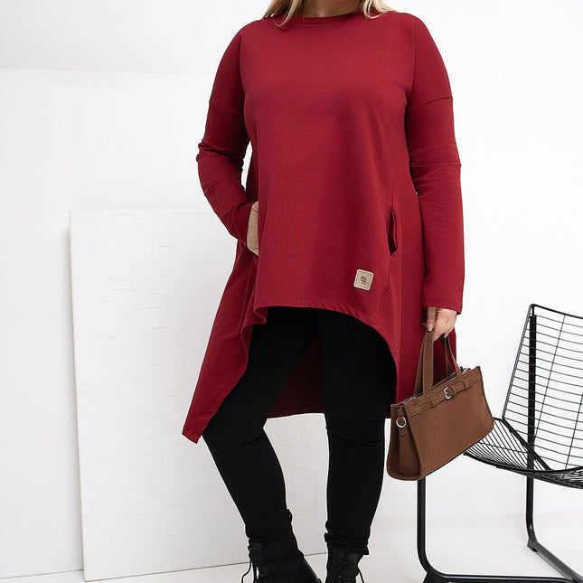 Plus Size Tunic With Asymmetrical Hem Draped Silhouette For Comfort - Très Elite