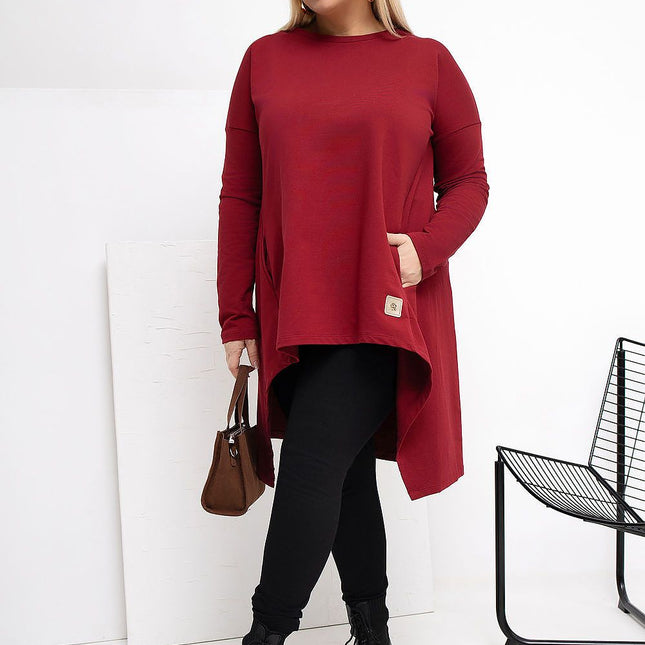 Plus Size Tunic With Asymmetrical Hem Draped Silhouette For Comfort - Très Elite