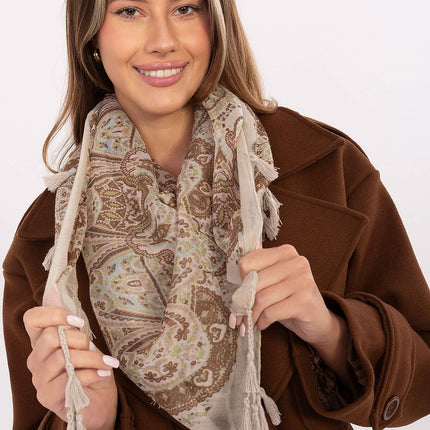 Square Neckerchief Scarf with Print & Fringes – 110 cm Viscose