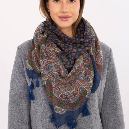 Square Neckerchief Scarf with Print & Fringes – 110 cm Viscose