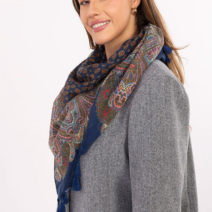 Square Neckerchief Scarf with Print & Fringes – 110 cm Viscose