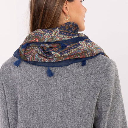 Square Neckerchief Scarf with Print & Fringes – 110 cm Viscose