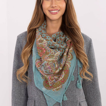 Square Neckerchief Scarf with Print & Fringes – 110 cm Viscose