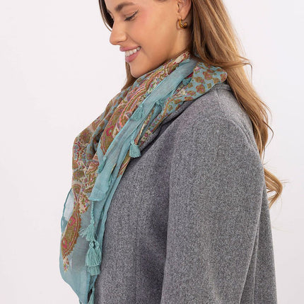 Square Neckerchief Scarf with Print & Fringes – 110 cm Viscose
