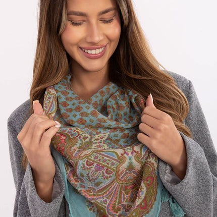 Square Neckerchief Scarf with Print & Fringes – 110 cm Viscose
