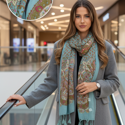 Square Neckerchief Scarf with Print & Fringes – 110 cm Viscose