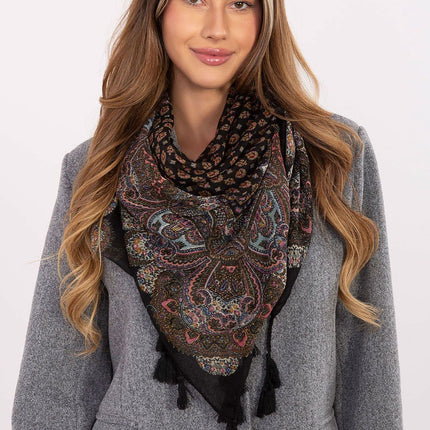 Square Neckerchief Scarf with Print & Fringes – 110 cm Viscose