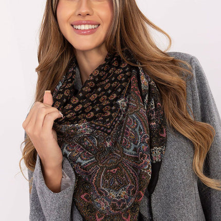 Square Neckerchief Scarf with Print & Fringes – 110 cm Viscose