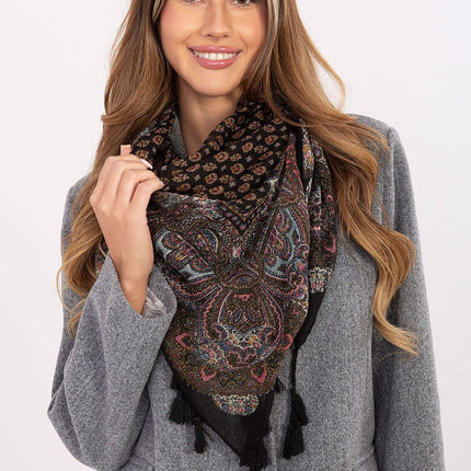 Square Neckerchief Scarf with Print & Fringes – 110 cm Viscose