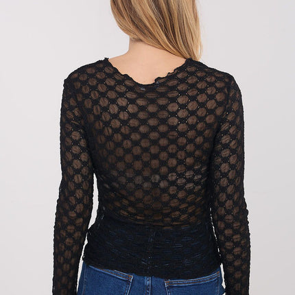 Factory Price Elegant Lace Blouse with Short Sleeves and Sheer Detail