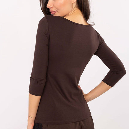 Chic 3/4 Sleeve Cotton-Spandex Blouse - Très Elite