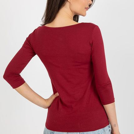 Chic 3/4 Sleeve Cotton-Spandex Blouse - Très Elite