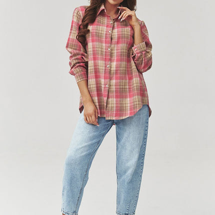 Plaid Long Sleeve Shirt With Loose Fit And Elongated Back - Très Elite