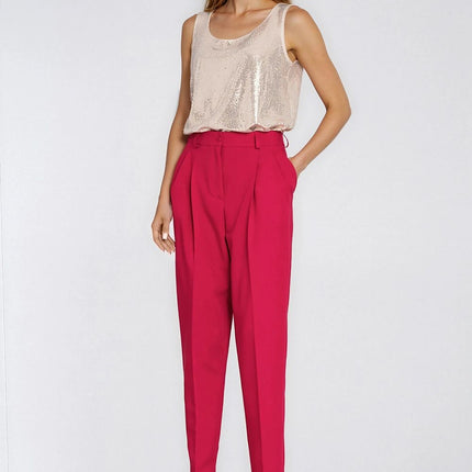 High Waisted Balloon Leg Trousers For Women With Elastic Back Waist Regular Cut - Très Elite