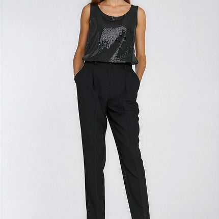 High Waisted Balloon Leg Trousers For Women With Elastic Back Waist Regular Cut - Très Elite