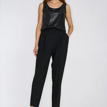 High Waisted Balloon Leg Trousers For Women With Elastic Back Waist Regular Cut - Très Elite