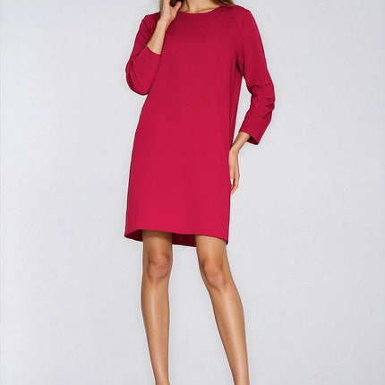 Relaxed A Line Daydress With Round Neck Three Quarter Sleeves Knee Length - Très Elite