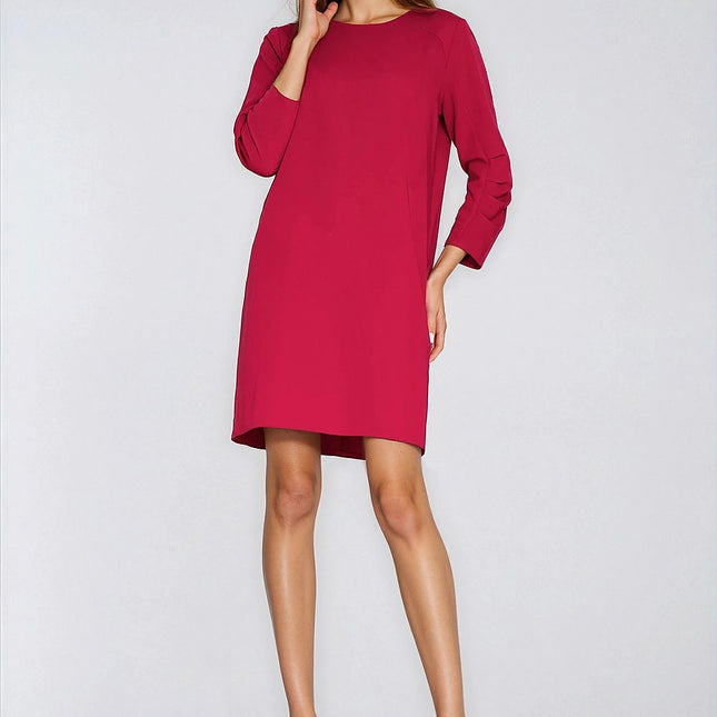 Relaxed A Line Daydress With Round Neck Three Quarter Sleeves Knee Length - Très Elite