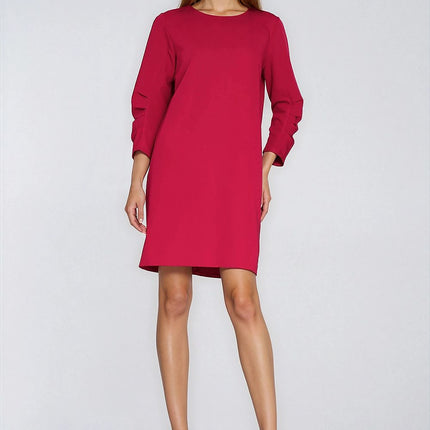 Relaxed A Line Daydress With Round Neck Three Quarter Sleeves Knee Length - Très Elite