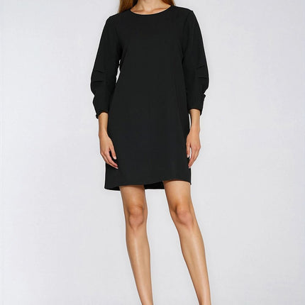 Relaxed A Line Daydress With Round Neck Three Quarter Sleeves Knee Length - Très Elite