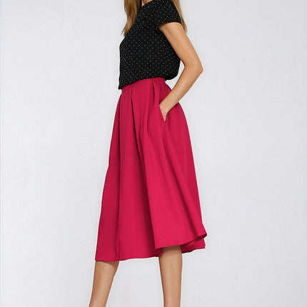 Flared Midi Pleated Skirt With Pockets Back Zipper Unlined - Très Elite
