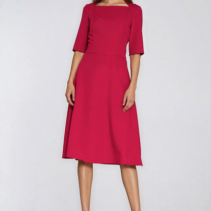 Elegant Daydress With Fitted Bodice And Trapezoidal Skirt Elbow Length Sleeves - Très Elite