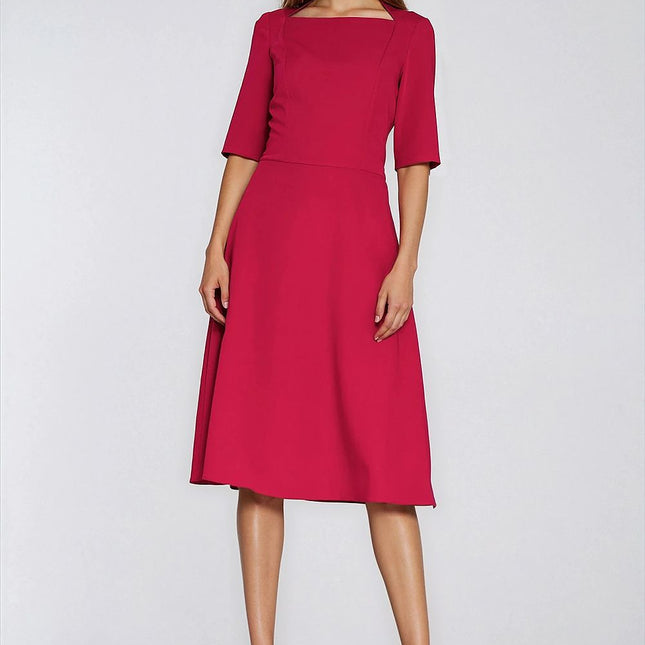 Elegant Daydress With Fitted Bodice And Trapezoidal Skirt Elbow Length Sleeves - Très Elite