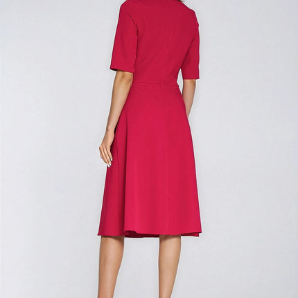 Elegant Daydress With Fitted Bodice And Trapezoidal Skirt Elbow Length Sleeves - Très Elite