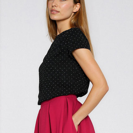 Elegant Fitted Blouse With Silver Rhinestones And Boat Neckline - Très Elite