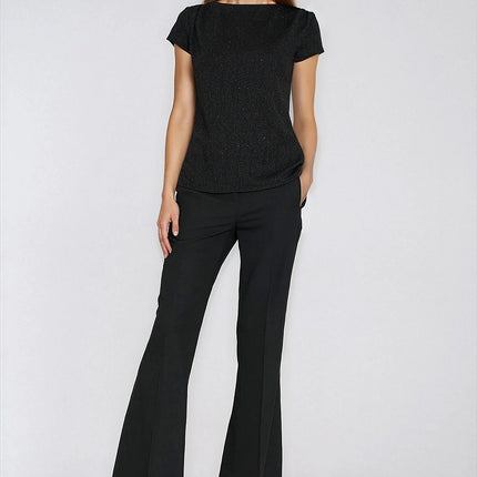 Elegant Fitted Blouse With Silver Rhinestones And Boat Neckline - Très Elite