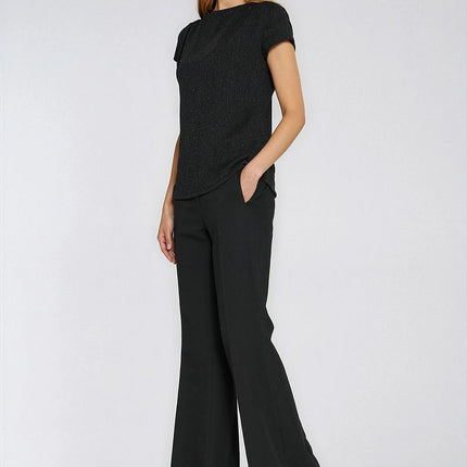 Elegant Fitted Blouse With Silver Rhinestones And Boat Neckline - Très Elite