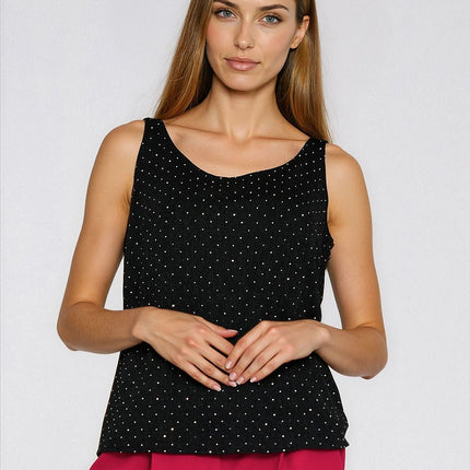Elegant Sleeveless Blouse With Silver Sequins And Round Neckline - Très Elite