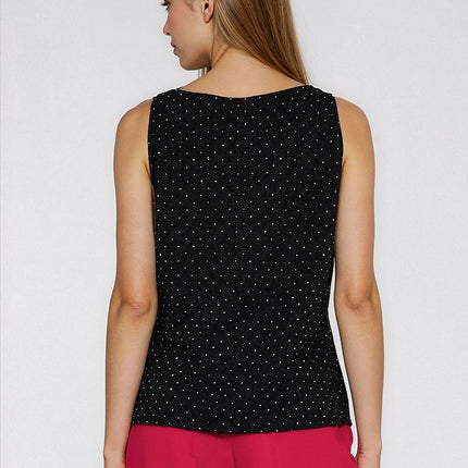 Elegant Sleeveless Blouse With Silver Sequins And Round Neckline - Très Elite