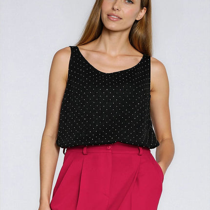 Elegant Sleeveless Blouse With Silver Sequins And Round Neckline - Très Elite