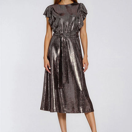 Sequined Evening Dress With Fitted Top And Flared Skirt - Très Elite