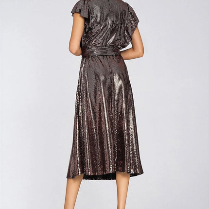 Sequined Evening Dress With Fitted Top And Flared Skirt - Très Elite