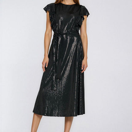 Sequined Evening Dress With Fitted Top And Flared Skirt - Très Elite