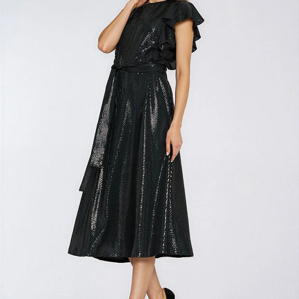 Sequined Evening Dress With Fitted Top And Flared Skirt - Très Elite