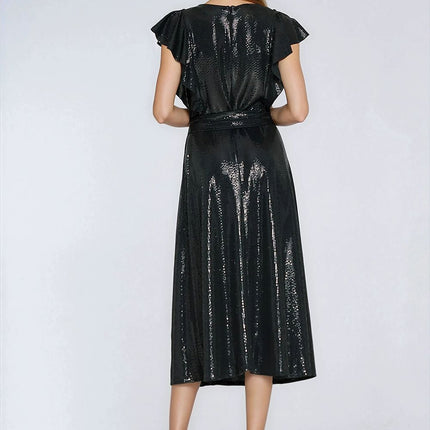 Sequined Evening Dress With Fitted Top And Flared Skirt - Très Elite