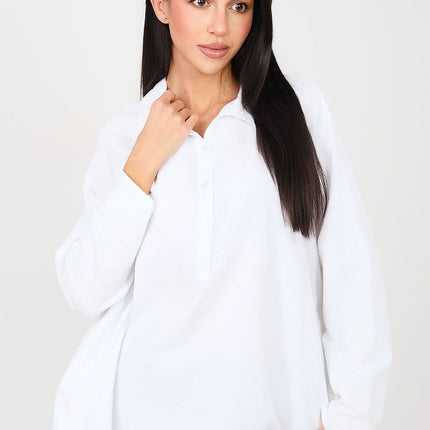 Casual Cotton Blouse Elastane Fitted Long Sleeves Elegant Collar - Très Elite