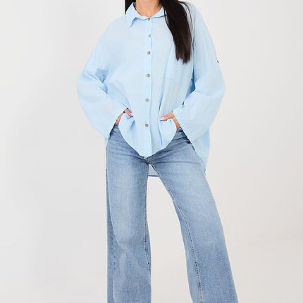 Casual Women Long Sleeve Shirt With Roll Up Sleeves Model 223315 Soft Cotton - Très Elite