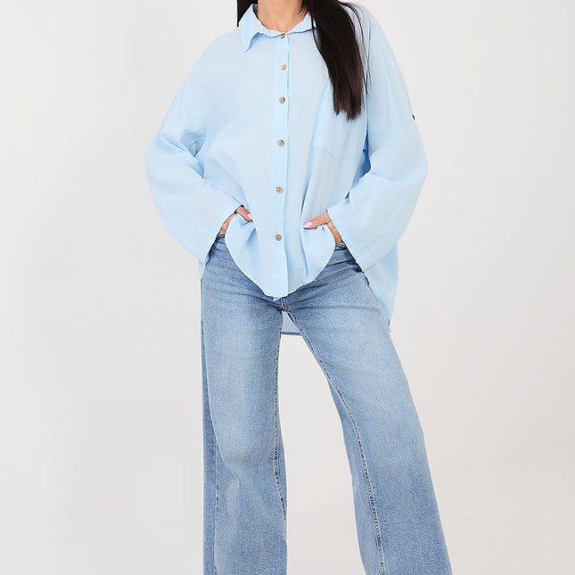Casual Women Long Sleeve Shirt With Roll Up Sleeves Model 223315 Soft Cotton - Très Elite