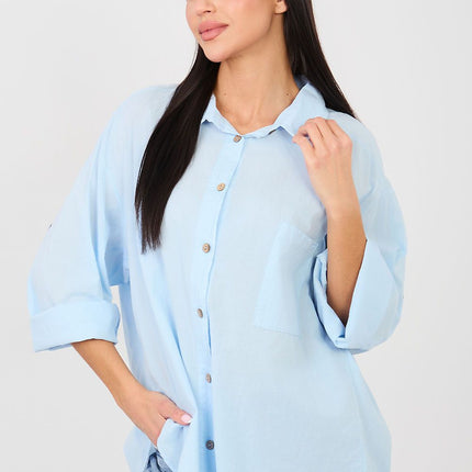 Casual Women Long Sleeve Shirt With Roll Up Sleeves Model 223315 Soft Cotton - Très Elite
