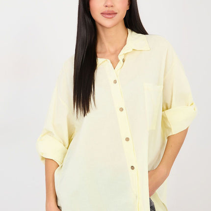 Casual Women Long Sleeve Shirt With Roll Up Sleeves Model 223315 Soft Cotton - Très Elite
